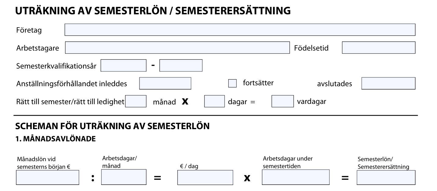 Uträkning av semesterlön / semesterersättning